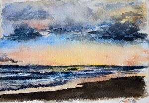 Watercolor Sunset Beach