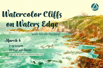 Watercolor Cliffs on Waters Edge ZOOM PopUp class