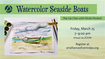 Watercolor Seaside Boats Pop-up class via ZOOM